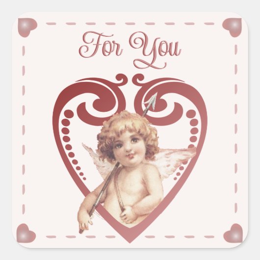 Bewerkbaar Romantisch  Cupid Valentijn's Heart Vierkante Sticker (Voorkant)