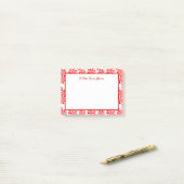 Bewerkbaar rood wit pepermunt patroon vakantie post-it® notes (Op bureau)