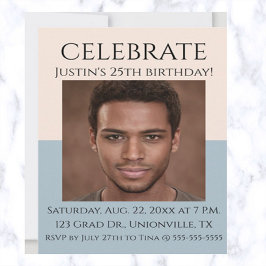 Bewerkbaar Roos en Zee Blauwe Foto Birthday Kaart