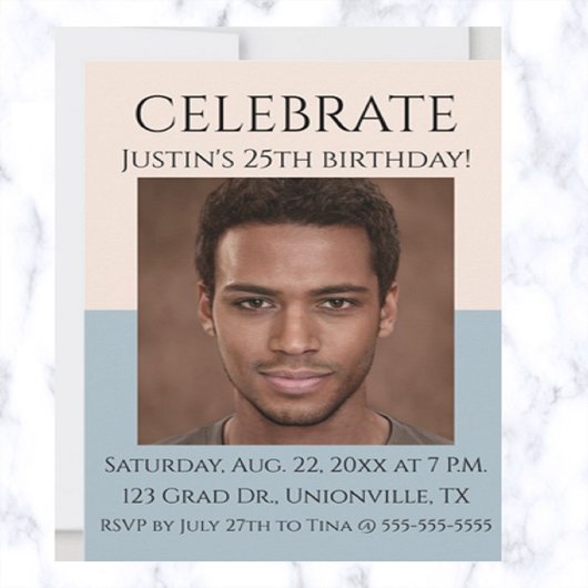 Bewerkbaar Roos en Zee Blauwe Foto Birthday Kaart