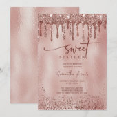 Bewerkbaar Roos Gold Sweet 16 Sjabloon Kaart (Voorkant / Achterkant)