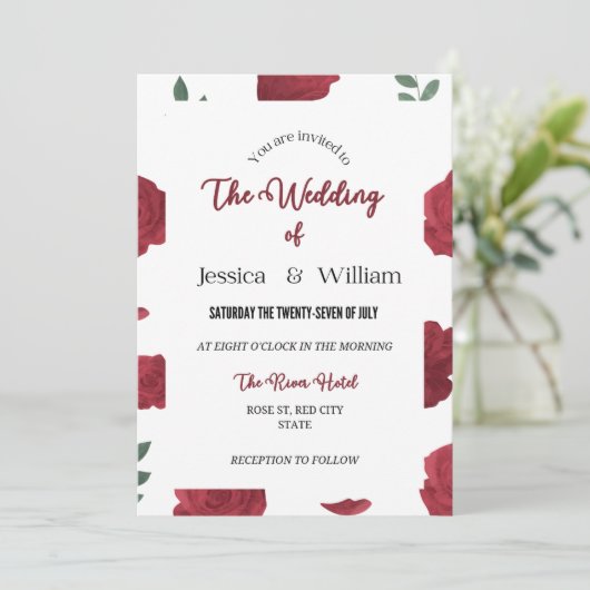 Bewerkbaar Roos Uitnodiging bruiloft ontwerp Sjabl (Staand voorkant)