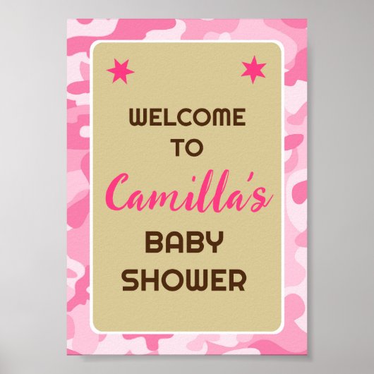Bewerkbaar Roze Camo Party Welkomstbord Poster (Voorkant)