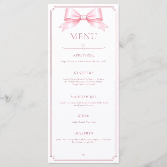 Bewerkbaar Roze Elegant Bruiloftsreceptie Menu (Voorkant)