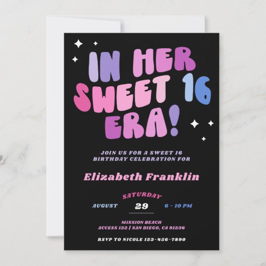 Bewerkbaar Roze en Paarse Satijn Sweet 16 Era Kaart (Voorkant)