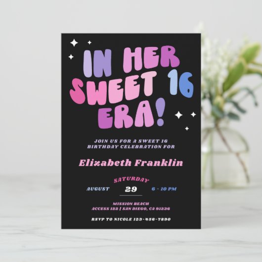 Bewerkbaar Roze en Paarse Satijn Sweet 16 Era Kaart (Staand voorkant)
