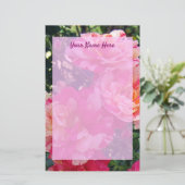 Bewerkbaar Roze en Wit Gestreepte Rozen Briefpapie Briefpapier (Staand voorkant)