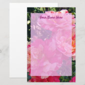 Bewerkbaar Roze en Wit Gestreepte Rozen Briefpapie Briefpapier (Voorkant / Achterkant)