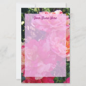 Bewerkbaar Roze en Wit Gestreepte Rozen Briefpapie Briefpapier (Voorkant)