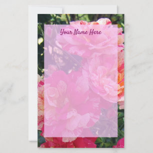 Bewerkbaar Roze en Wit Gestreepte Rozen Briefpapie Briefpapier