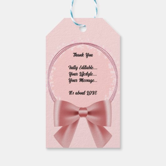 Bewerkbaar roze Flora lint dank u Cadeaulabel (Achterkant)