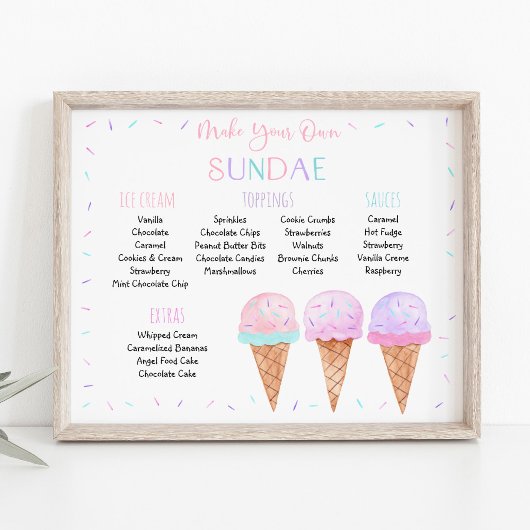 Bewerkbaar Roze Ice Cream Zondag Verjaardagsteken Poster