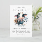 Bewerkbaar Rustic Fun Koe Baby shower Kaart (Staand voorkant)