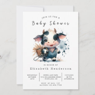 Bewerkbaar Rustic Fun Koe Baby shower Kaart