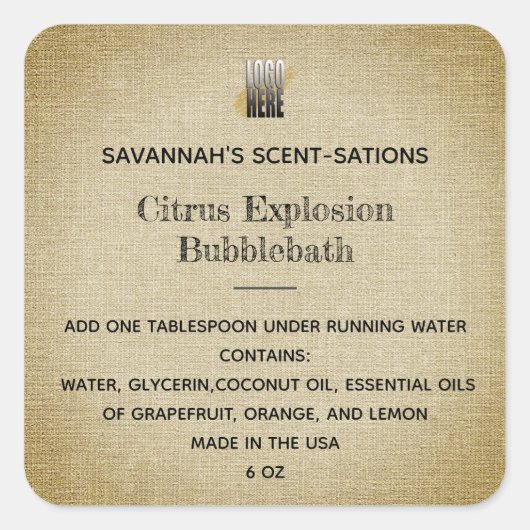 Bewerkbaar Rustiek Logo Spa zelfzorgproduct Vierkante Sticker (Voorkant)