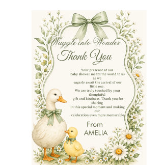 Bewerkbaar saliegroen bloemendekor eend thema anti bedankkaart