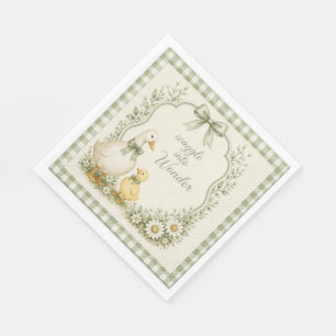 Bewerkbaar saliegroen bloemmotief vintage eend the servet