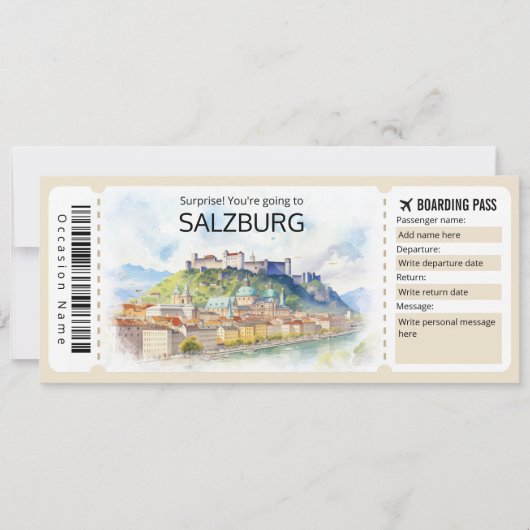 Bewerkbaar Salzburg Vliegticket, Oostenrijk Trip Kaart (Voorkant)
