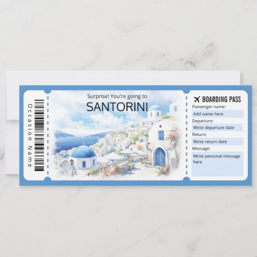 Bewerkbaar Santorini Vliegticket, Griekenland Trip Kaart (Voorkant)