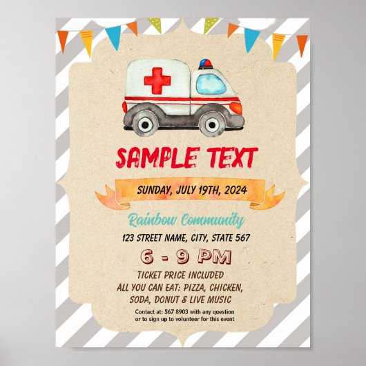 Bewerkbaar schattig ambulance thema flyer poster (Voorkant)