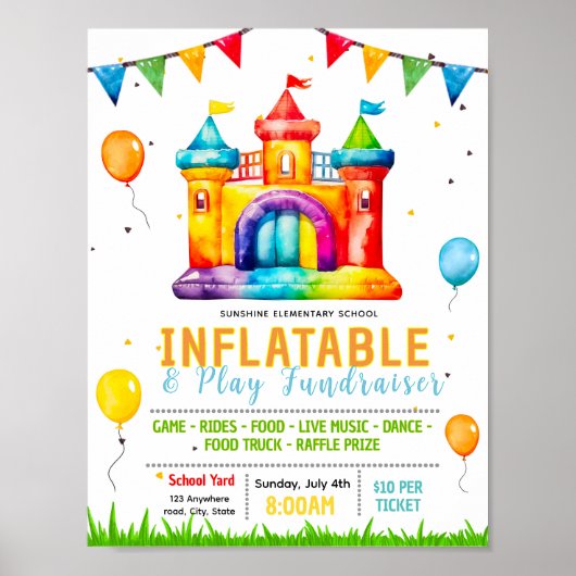 Bewerkbaar school springkasteel flyer poster (Voorkant)