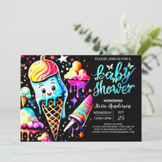 Bewerkbaar Scoop Ice Cream Boy Baby shower Kaart (Staand voorkant)