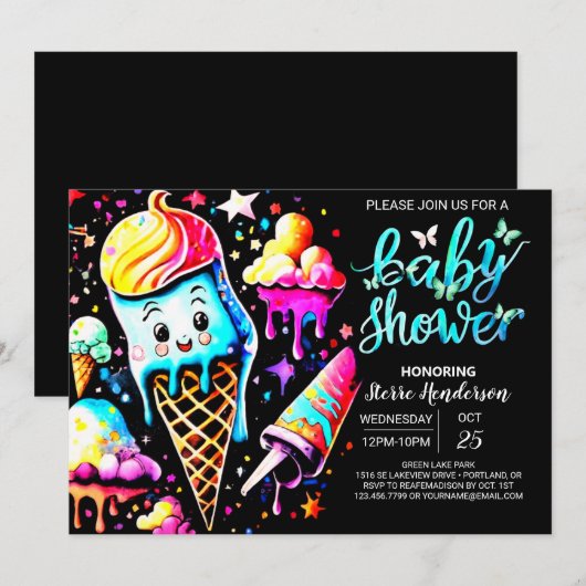 Bewerkbaar Scoop Ice Cream Boy Baby shower Kaart (Voorkant / Achterkant)