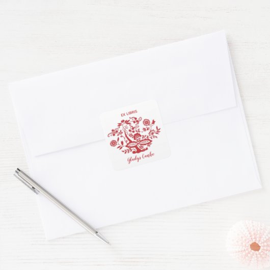 Bewerkbaar sierbloemen ontwerp vierkante sticker (Envelop)