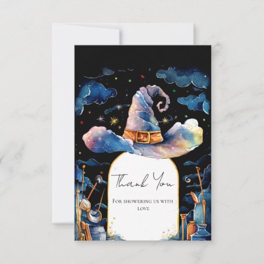 Bewerkbaar Simple Wizard Pet Baby shower Bedankkaart (Voorkant)