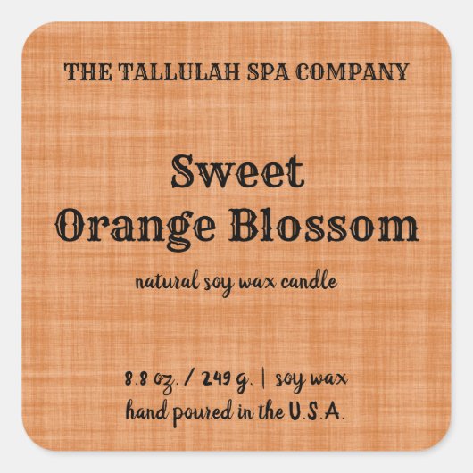 Bewerkbaar Sinaasappel Linnen Candle Label (Voorkant)