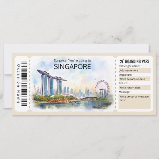 Bewerkbaar Singapore Vliegticket, Singapore Trip Kaart (Voorkant)