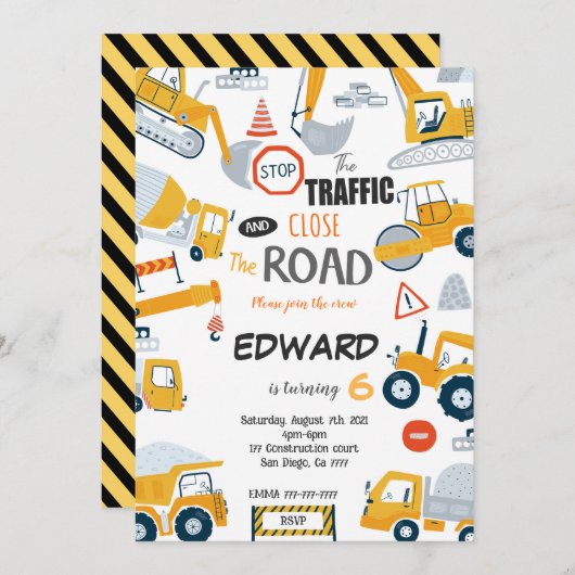 Bewerkbaar Sluit de uitnodiging voor wegenbouw (Voorkant / Achterkant)