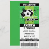 Bewerkbaar Soccer Birthday Party Ticket voor jonge Kaart (Voorkant / Achterkant)