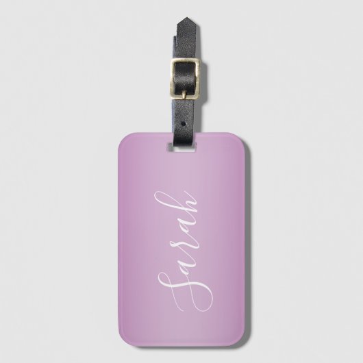Bewerkbaar Soft Mauve Ombre & White Text Script Bagagelabel (Voorkant (verticaal))