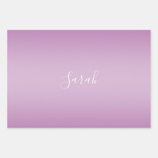 Bewerkbaar Soft Mauve Ombre & White Text Script Inpakpapier Vel (Voorkant 2)