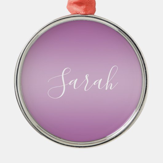 Bewerkbaar Soft Mauve Ombre & White Text Script Metalen Ornament (Voorkant)