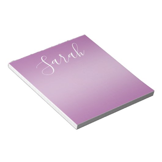 Bewerkbaar Soft Mauve Ombre & White Text Script Notitieblok (Schuin)