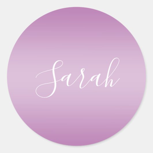 Bewerkbaar Soft Mauve Ombre & White Text Script Ronde Sticker (Voorkant)