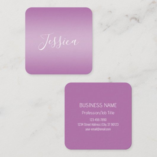 Bewerkbaar Soft Mauve Ombre & White Text Script Vierkante Visitekaartje (Voorkant / Achterkant)