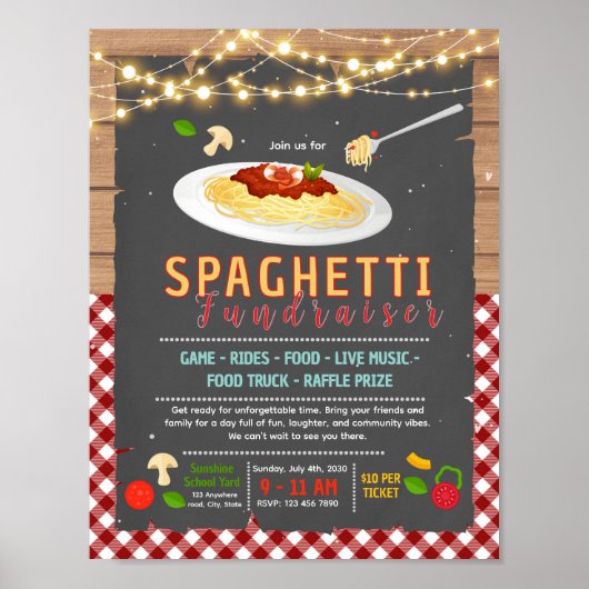 Bewerkbaar spaghetti fondsenwervingsflyer poster (Voorkant)