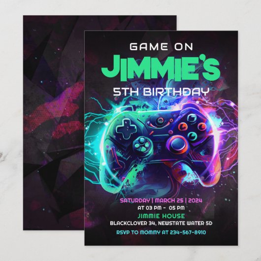 Bewerkbaar spel op 5th Birthday Party uitnodiging (Voorkant / Achterkant)