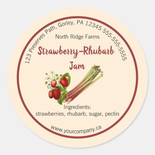 Bewerkbaar Strawberry-Rhubarb Jam Label (Voorkant)