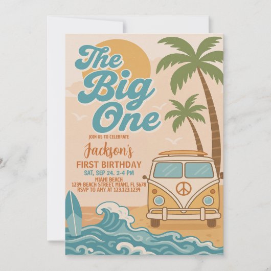 Bewerkbaar Surfen The Big One Boy 1st Birthday Kaart (Voorkant)