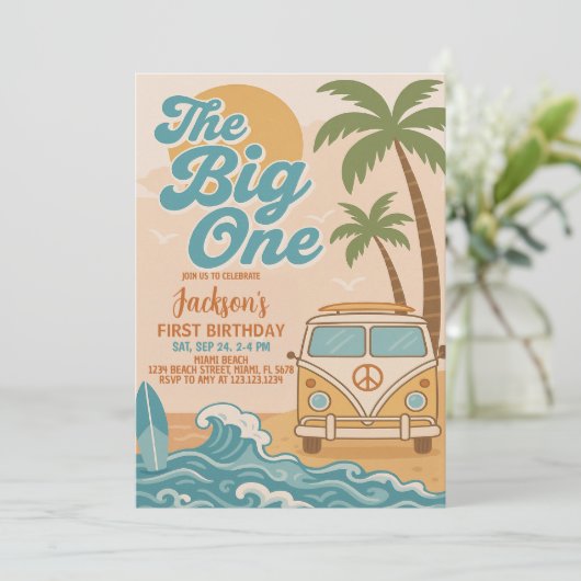 Bewerkbaar Surfen The Big One Boy 1st Birthday Kaart (Staand voorkant)