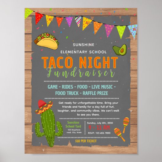 Bewerkbaar taco fiesta fondsenwervingsflyer poster (Voorkant)