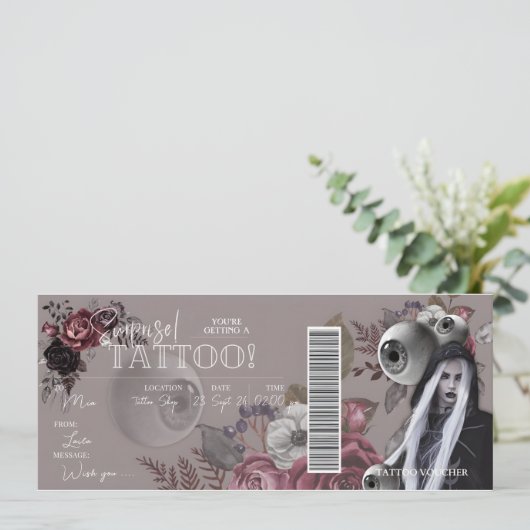 BEWERKBAAR Tattoo Verjaardagscadeau Kaart Voucher (Staand voorkant)