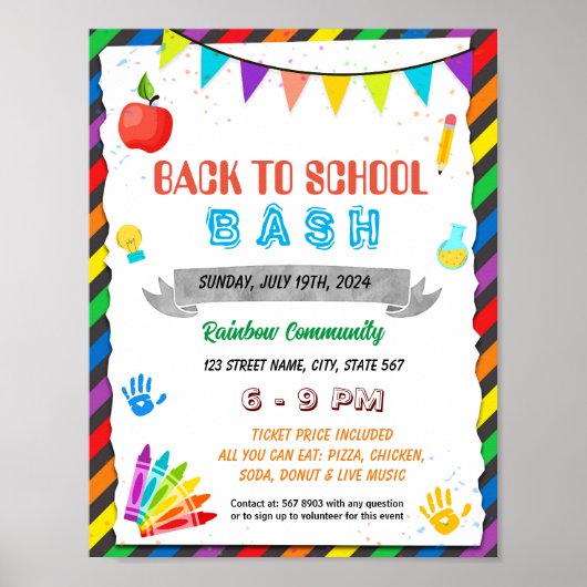Bewerkbaar terug naar school bash sjabloon poster (Voorkant)
