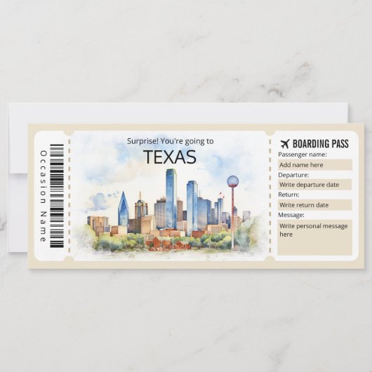 Bewerkbaar Texas Vliegticket, Texas Trip Kaart (Voorkant)