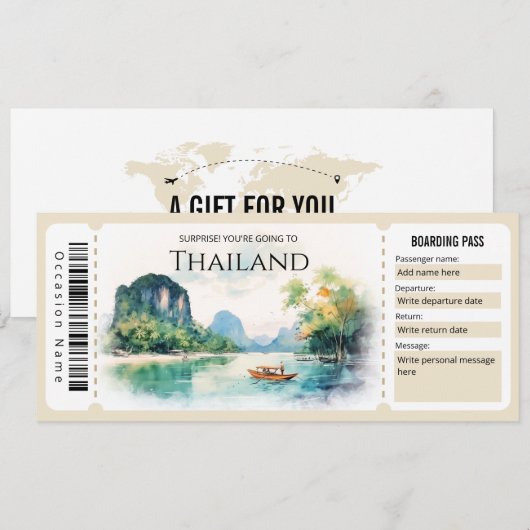 Bewerkbaar Thailand Plane Boarding Pass Ticket Kaart (Voorkant / Achterkant)