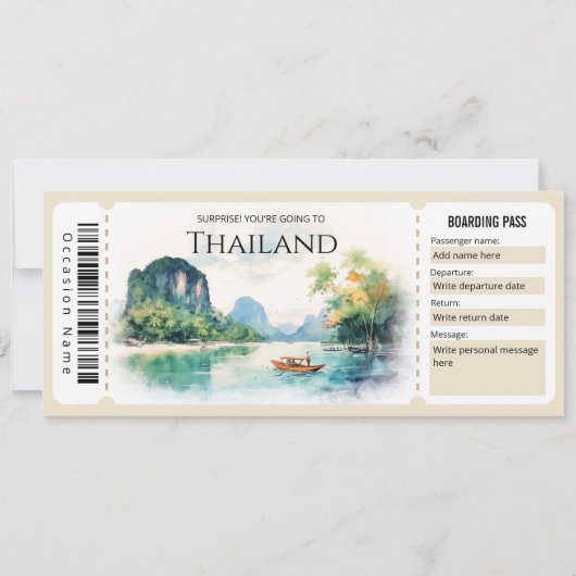 Bewerkbaar Thailand Plane Boarding Pass Ticket Kaart (Voorkant)